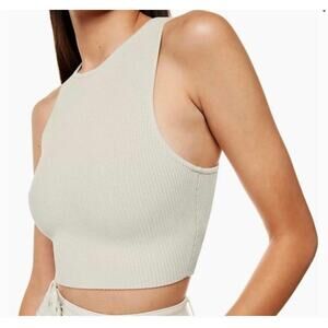 ARITZIA Babaton Ribbed Cropped Halter Neck Neutral Tank Top in Cream Size XS